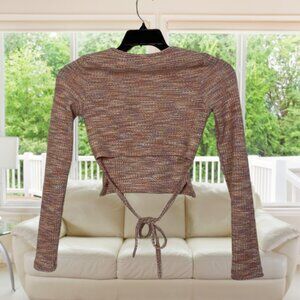 DAZY Fuzzy Knit Tie-Back Cropped Sweater Top Size Small
